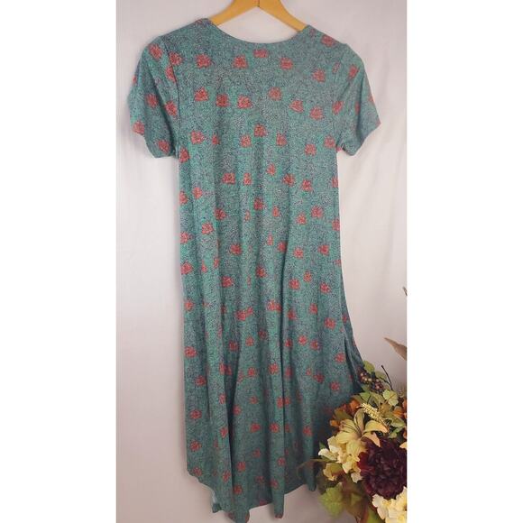 LuLaRoe Carly Dress XXS Blue Floral Legging High Low Swing T-Shirt Womens Size - Picture 2 of 7